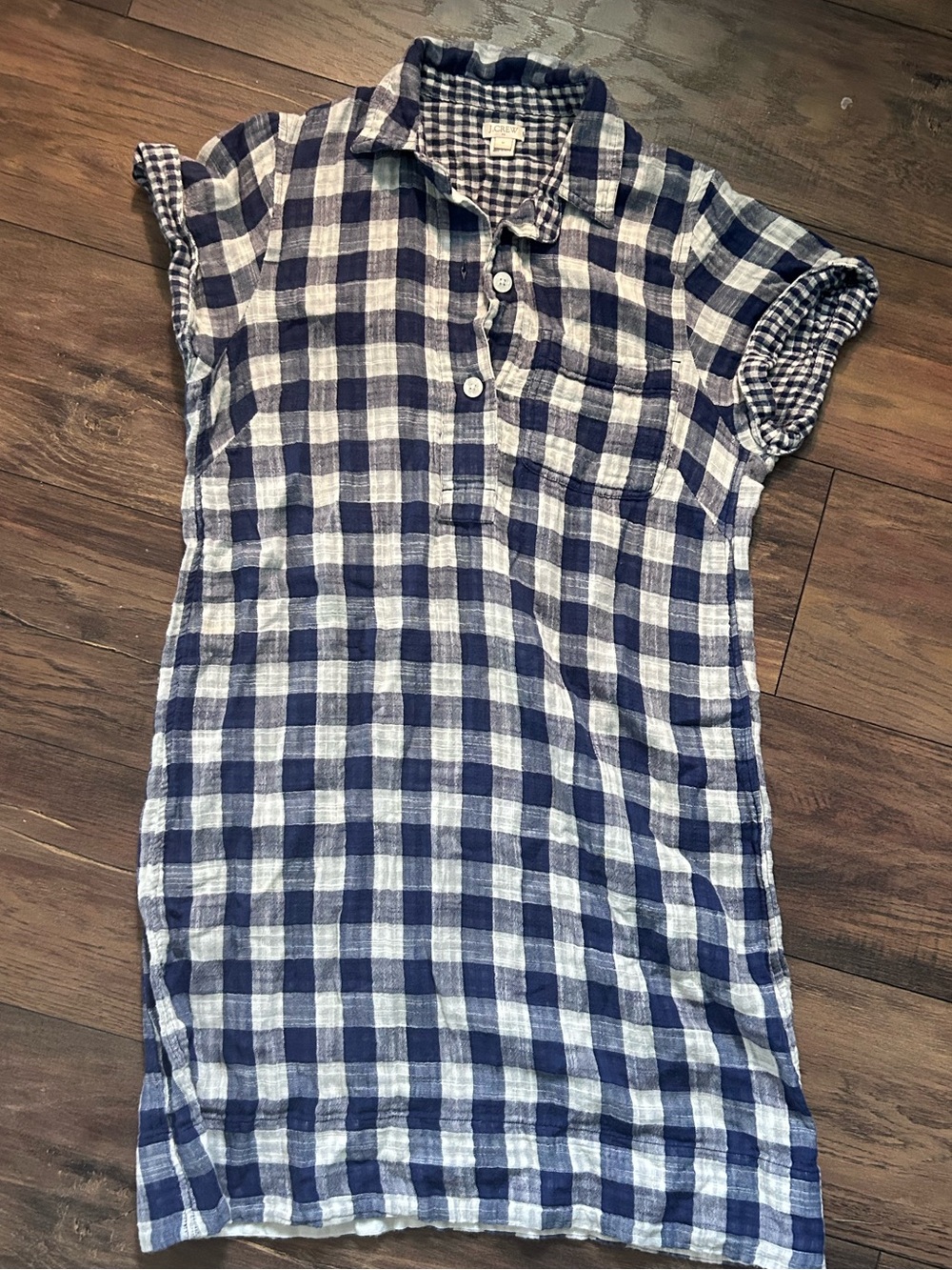 J. Crew Navy and White Gingham Mini Dress